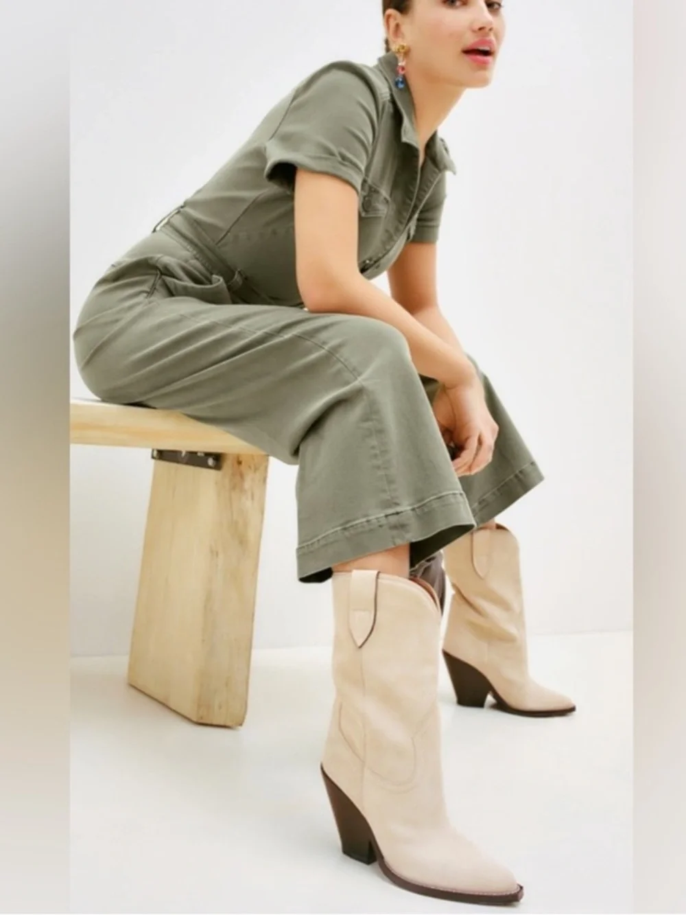 Paige Anessa Utility Tie-Waist Wide Leg Jumpsuit in Vintage  Ivy Green